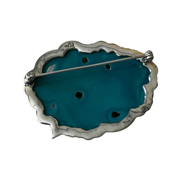 Sterling Silver Carved Lucite Bird Brooch, Vintage Tropical Bird Pin Hallmarked - Picture 6 of 7